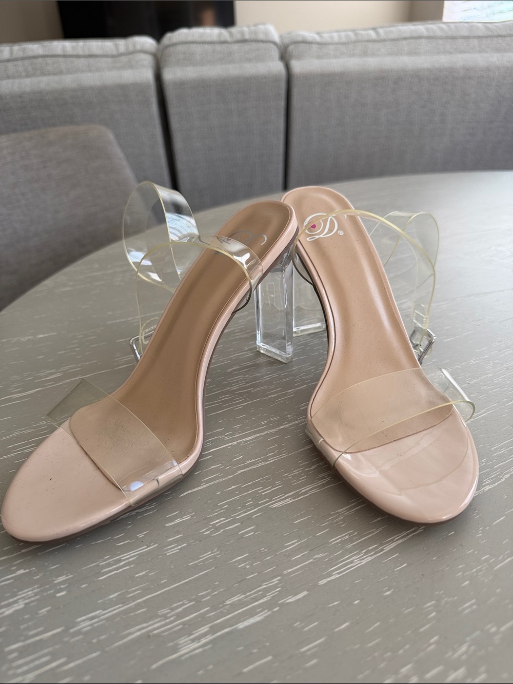 Nude Clear Strap Heeled Sandals - Women's